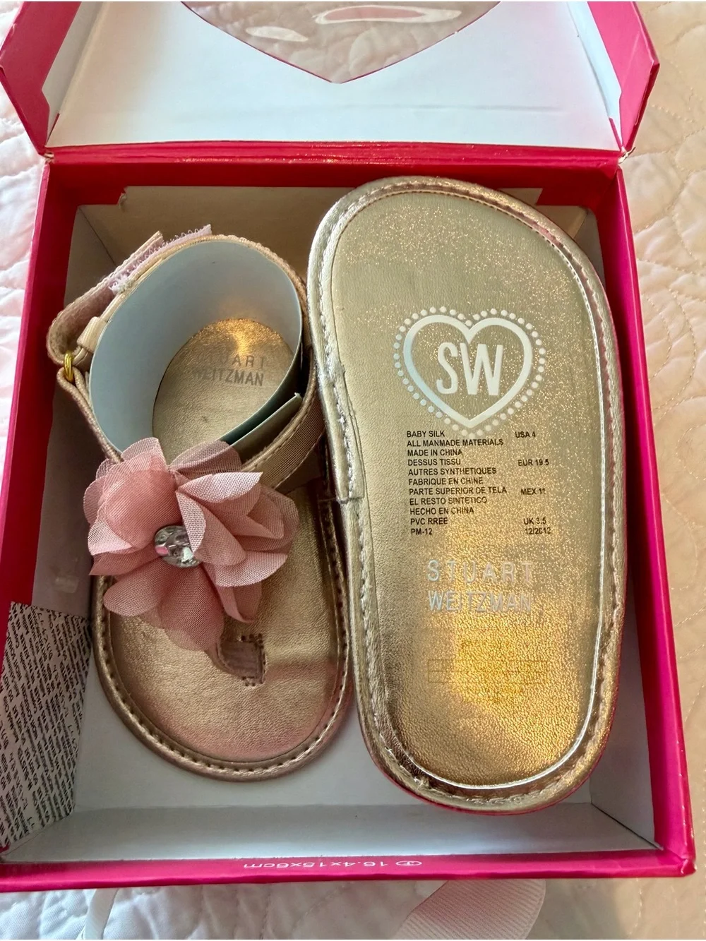 Stuart Weitzman “My First Weitzman” Pink w/ Flower Baby Girl Sandals. New in Box